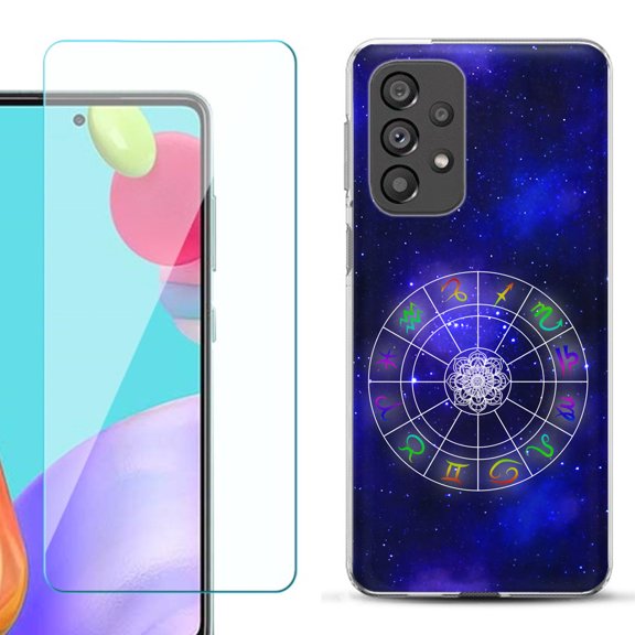 Slim-Fit Gel TPU Phone Case for Samsung Galaxy A33 5G, with Tempered Glass Screen Protector, by OneToughShield ® - Zodiac / Horoscope