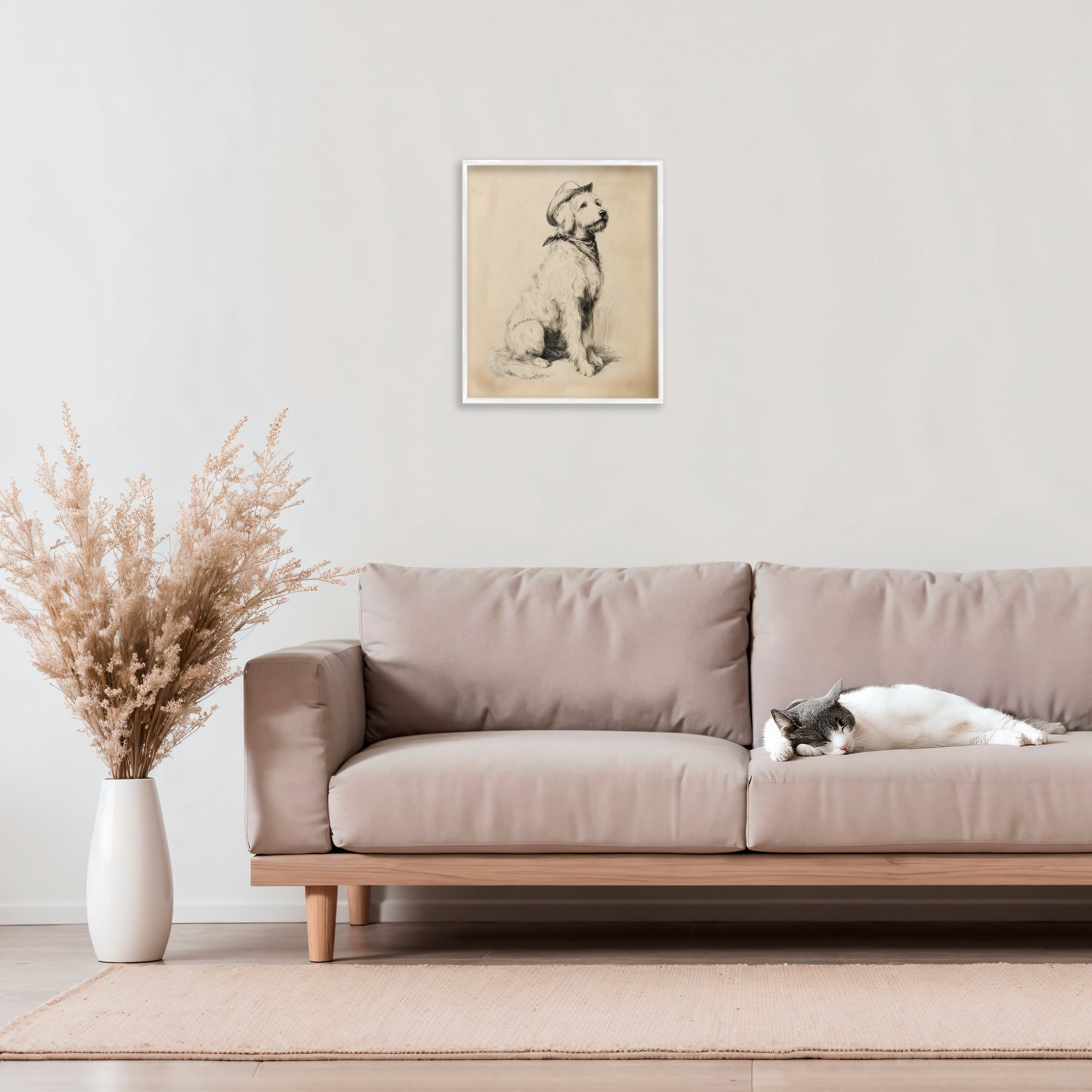 Stupell Industries Cowboy Goldendoodle Sketch White Framed Giclee Art, design by Arlington Prints