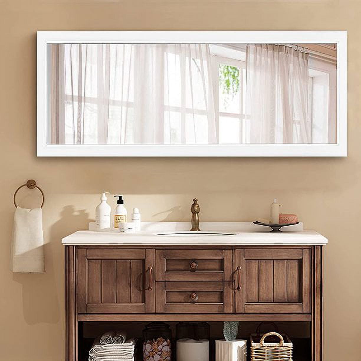 Full Length Door Mirror 55" x 12" Rectangle Wall Mirror Hanging or Leaning Against Wall for Bedroom White (No Stand)