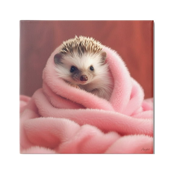 Stupell Industries Baby Hedgehog in Blanket Animals & Insects Painting Gallery Wrapped Canvas Art Print Wall Art, 17 x 17