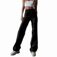 thumbnail image 2 of Women'S PU Leather Pants High Waist Flared Leggings Gothic Streetwear Fashion Baggy Trousers Black S, 2 of 9