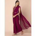 thumbnail image 5 of Wine Sequin Cape Belted Pre-Stitched Saree With Attached Blouse, 5 of 6