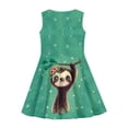 thumbnail image 3 of Renewold Skin Friendly Tank Top Dress Green Knee Length Skater Dress Sloth Heart Pleated Beach Sundress Soft Sleeveless Midi Dress for Teen Girls 13-14T, 3 of 5