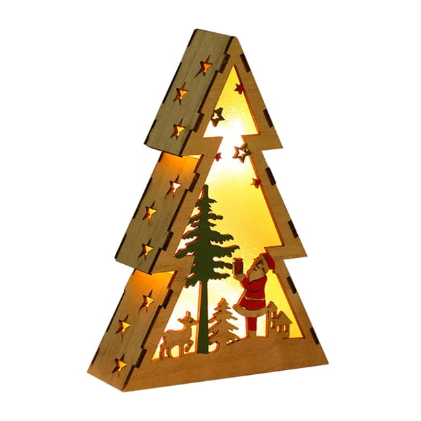 Noche De Madera Forma De Árbol De Navidad Adornos De Escritorio Luminosos Decoraciones De Navidad Led Cateissary HA043957-01