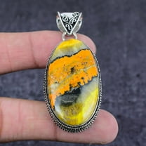 Natural Bumblebee Jasper Gemstone 925 Sterling Silver Jewelry Pendant 2.36"