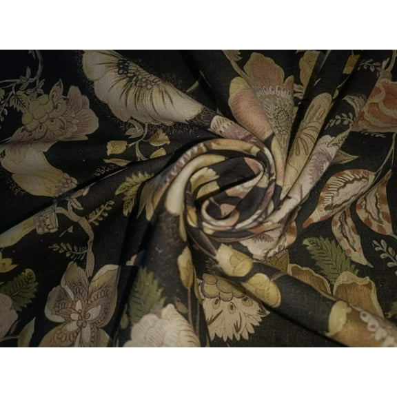 100% Linen Black with Floral Print Fabric 44" wide [15422]