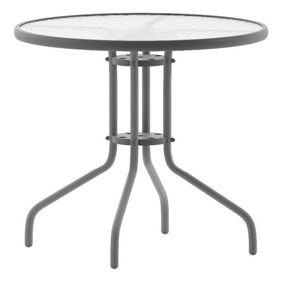 Bowery Hill 31.5" Round Metal Table with Glass Top in Silver