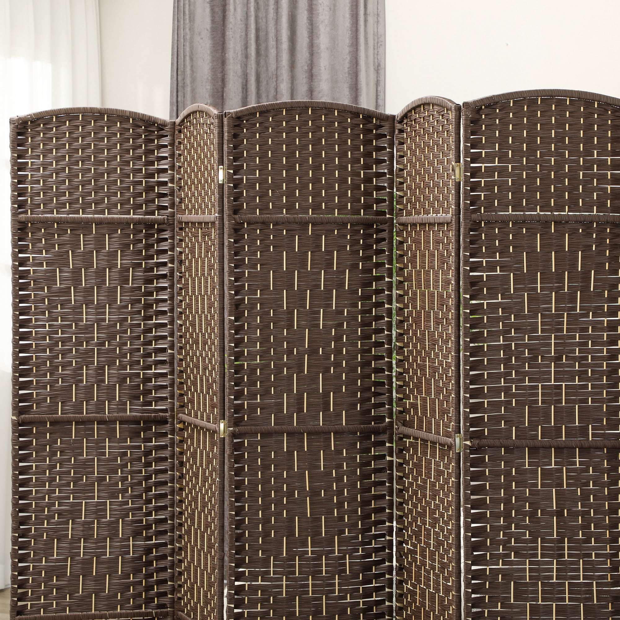 HOMCOM 6 Panel Room Divider, 6' Tall Folding Privacy Screen, Woven Freestanding Wood Partition for Home Office, Bedroom, Brown