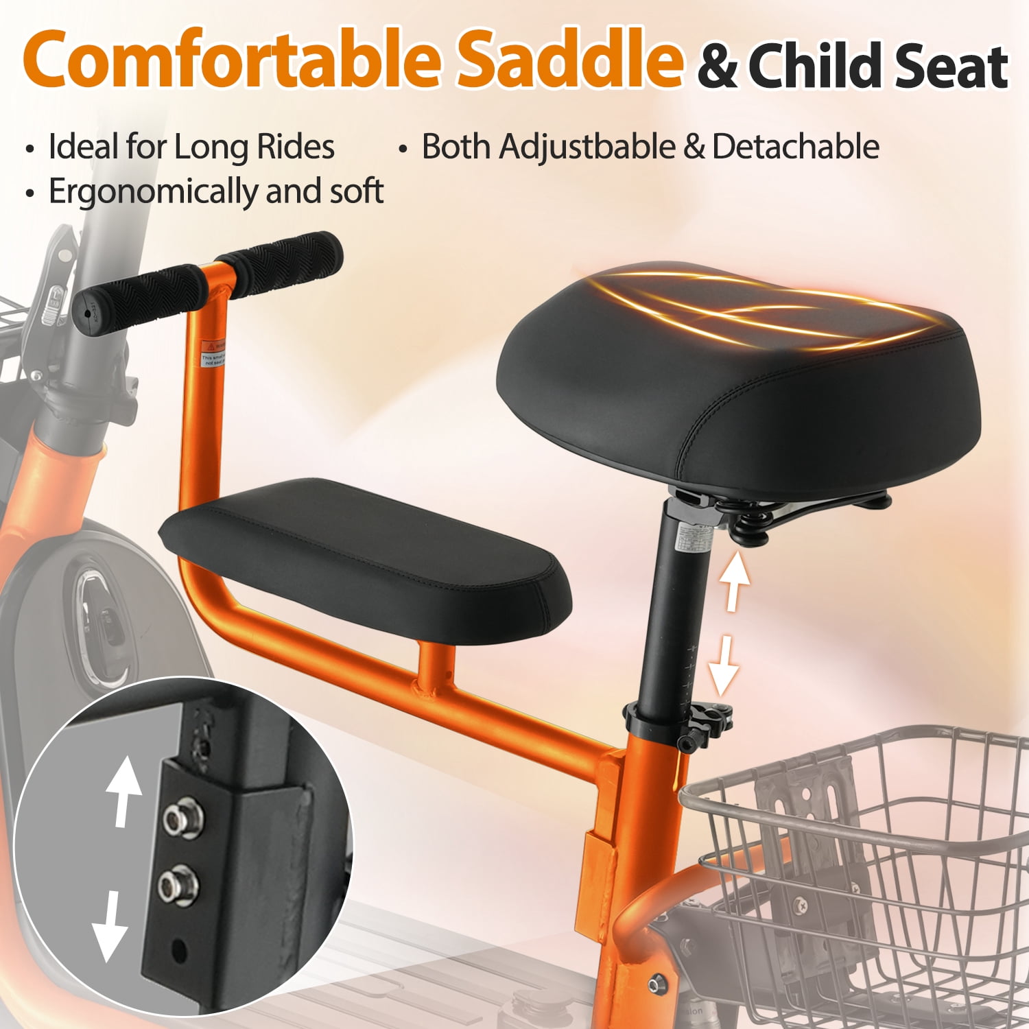 Skeri Electric Scooter for Families – Parent & Child Seats, Dual Storage Baskets,Foldable Handlebar Family Electric Scooter with Bright Front/Rear Lights, 750W 20MPH 25 Mile Distance