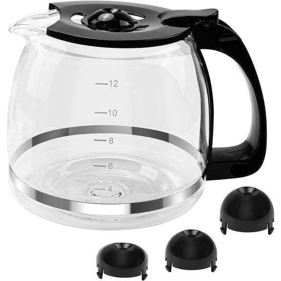 12 Cup Coffee Machine Glass Carafe Replacement for - With Heads Three Different Heights, Universal Maker Pot Accessory Easy Pour Spout and Comfortable Grip Handle,Black