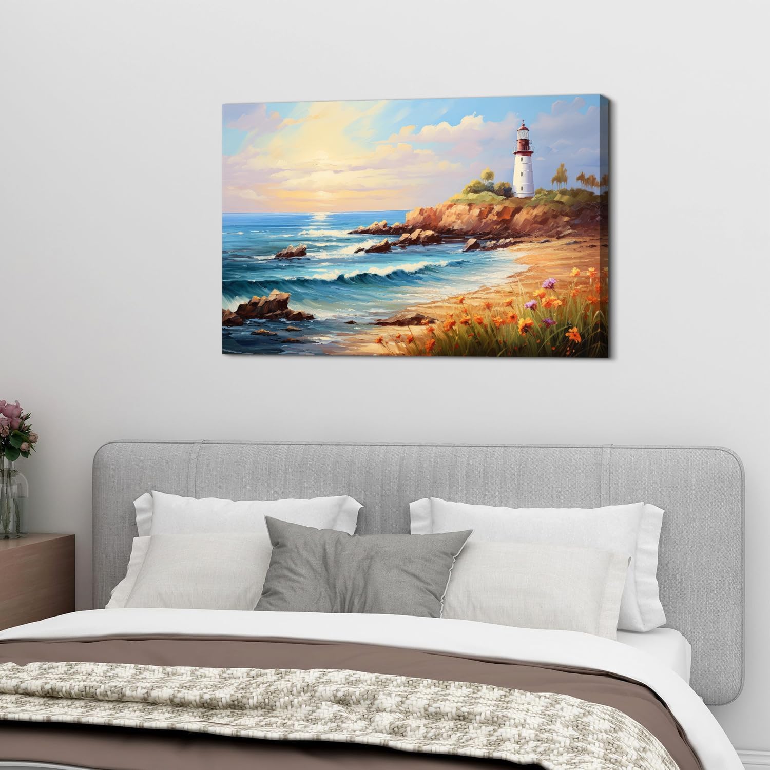 Asdg12s-Watercolor Coastal Beach Wall Art Ocean Decor Beach Landscape ...