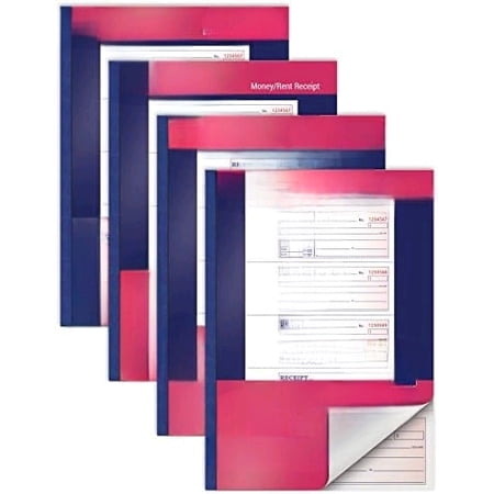 Cash Money and Rent Receipt Books, 4 Pack, Large Size, 2-Part Carbonless (White/Canary Yellow), 7-5/8 x 10-7/8 inches, 4 Sets per Page, 200 Sets per Book (800 Total Sets)$$Office