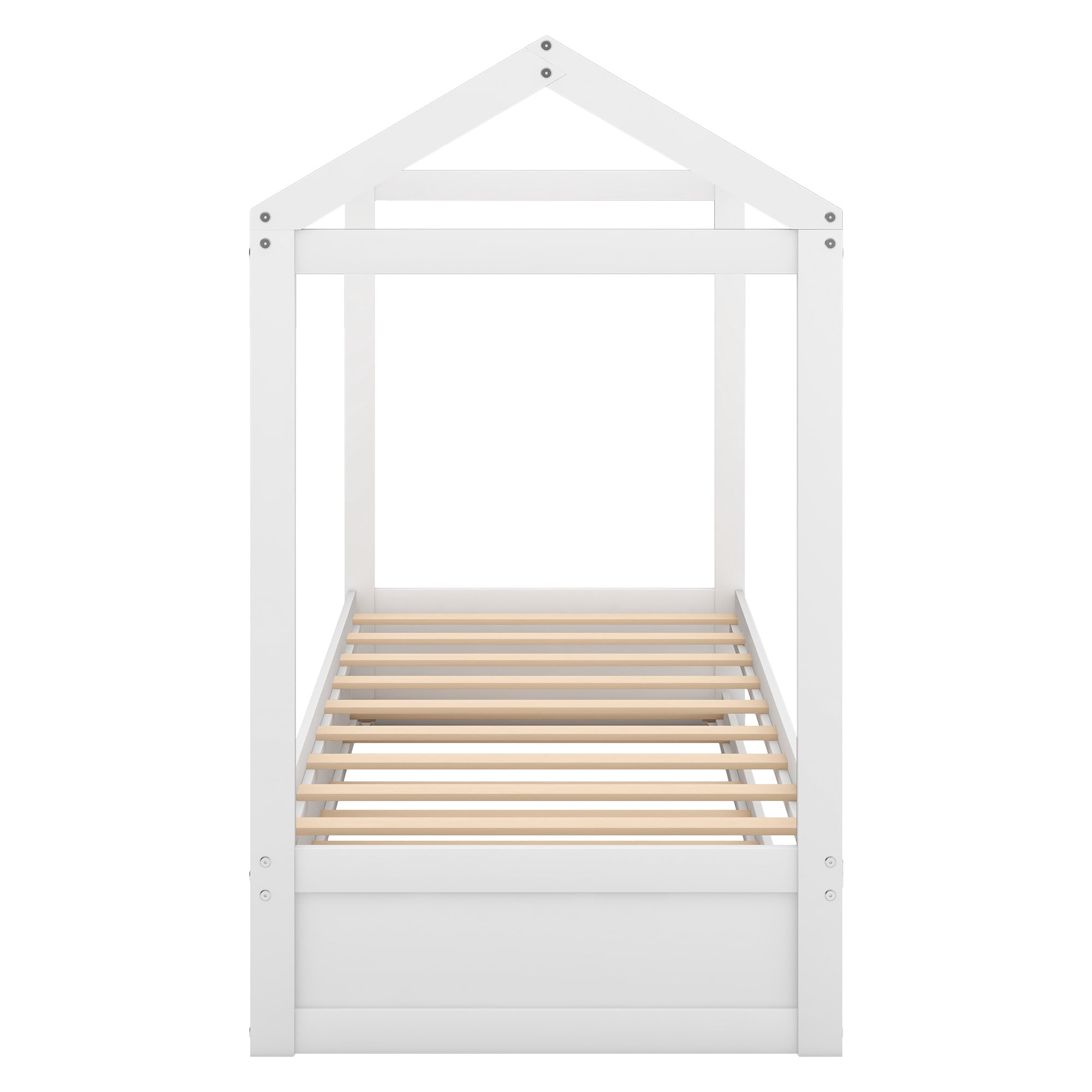 House Bed Twin with Trundle for Kids,House Bed Frame with Trundle for Kids Children Toddler Girls Boys,White