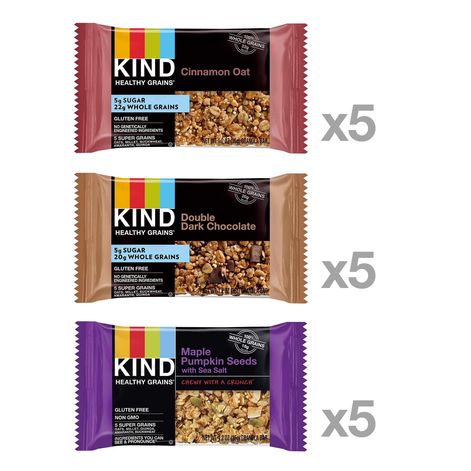 KIND Healthy Grains Granola Bar Variety Pack, 15 Ct, Double Dark