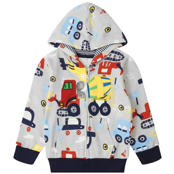 Toddler Boys Construction Vehicles Zipper Hoodie Jacket Cool Sports Outfit Coat 2-7 Y