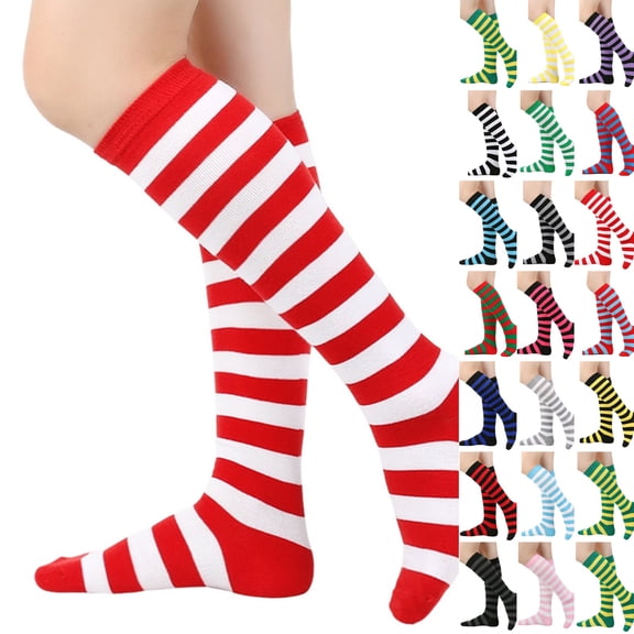 Knee High Striped Socks for Women - Long Thin Tube Sports Thigh High Socks Tall Stockings Red