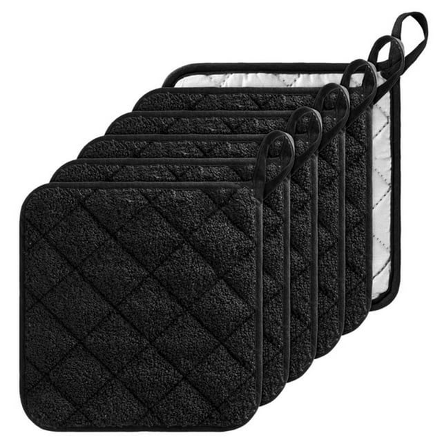 SHAGUOZHOU 6Pcs Quilted Oven Set Pot Holders Black Heat Durable 7'x7' Hot Pads With Hanging Loop Durable Machine Washable Oven For Daily Sublimation Kitchen Towels Blank Polyester Kitchen Wash