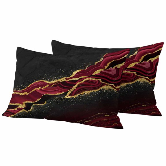 Red Marble Outdoor Waterproof Pillow Covers, Gold Abstract Vintage Modern Ombre Art Decorative Rectangle Throw Pillowcase Sofa Cushion Sham for Patio/Couch/Chair, 20"x12" 2 Pack