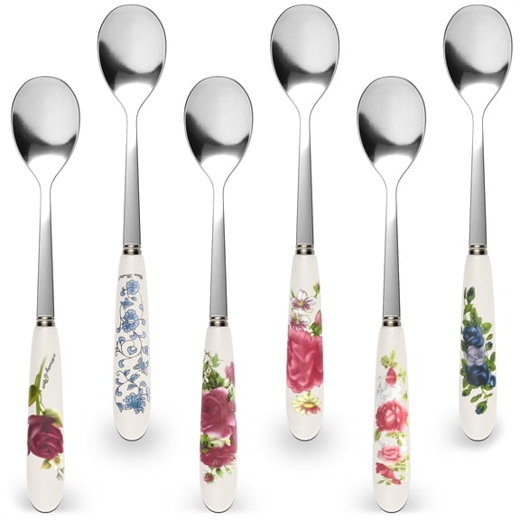Welcome to my boutique - 6PCs Coffee Spoons Set  6.1" Small Spoons with Printed Floral Design,  Durable Stainless Steel for Long-Lasting Use Without Rusting or Breaking  Suitable for Hot Drinks