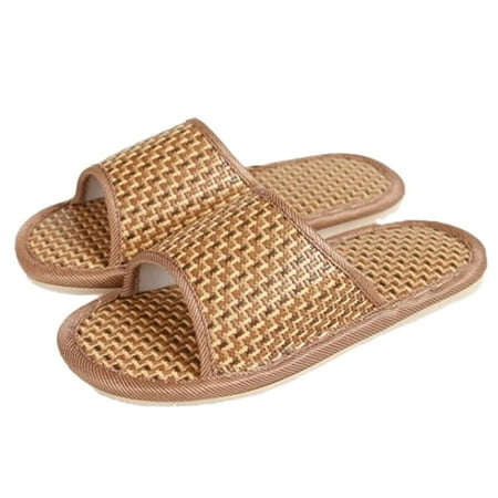 

shuwee Bamboo Slipper Straw Rattan Flip Flops Household Anti-Slip Bath Spa Sandal for Women Men Style 1 37-38
