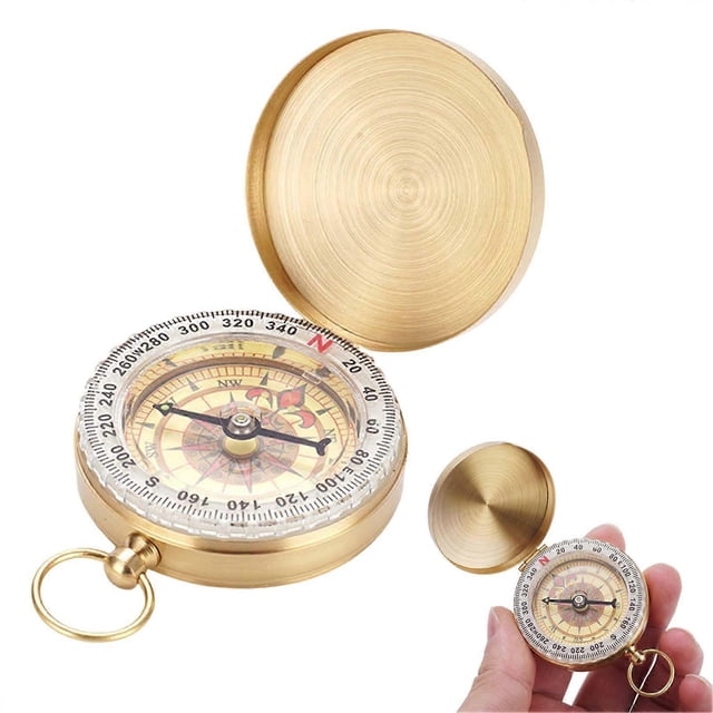 Brass Compass Luminous Golden Pocket Watch Outdoor Survival Compass for Hiking Backpacking Men's Gifts