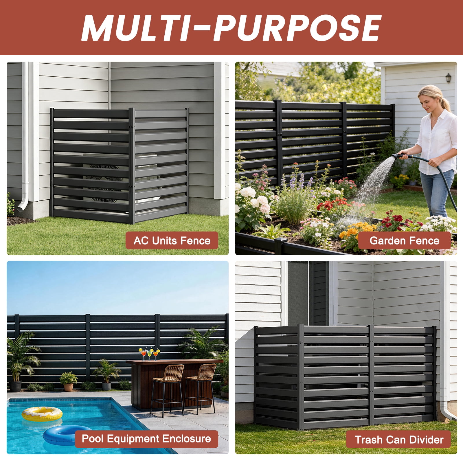 MOPHOTO Heavy Duty Iron Privacy Fence 1 Panel, 38" H x 42" W Freestanding Outdoor Enclosure for Air Conditioner & Trash Can, Decorative Metal Garden Fencing with No-Dig Kit, Black Rust-Proof Iron
