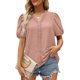 thumbnail image 1 of Blusa informal de manga abombada con cuello en V y encaje para mujer, Top de verano holgado de Color puro, 1 of 6