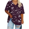 thumbnail image 4 of Hipattires Plus Size Tops Women Short Sleeve Dark Blue Beach T-Shirts Summer Graphic Loose Fit V-Neck Blouses Basic Tops, 4 of 4