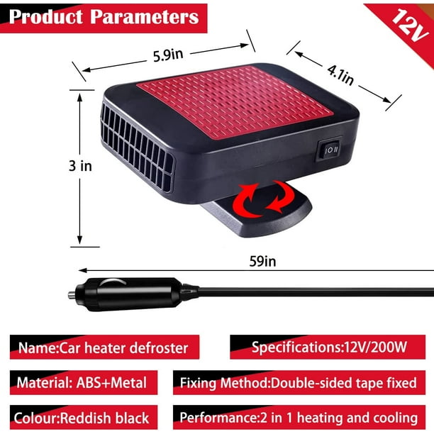 Chauffage De Voiture 2 En 1 12 V 200w Ventilateur Portable 360 ° Air Chaud Et Froid Dégivrage Réglable Anti-buée Chauffage D'hiver (12V) | Leroy Merlin