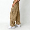thumbnail image 6 of NOLDARES Parachute Cargo Pants Girl Elastic Waisted Quick Dry Lightweight Baggy Hiking Pants with Pockets Water Resistant(Khaki,6-7 Y), 6 of 7