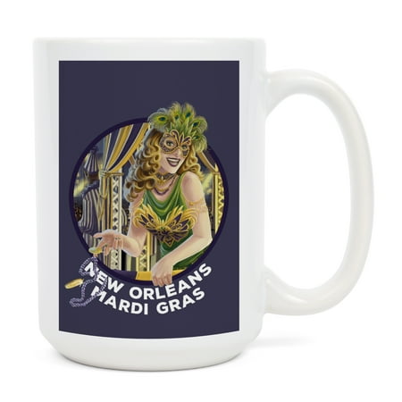 

15 fl oz Ceramic Mug New Orleans Louisiana Mardi Gras Contour Dishwasher & Microwave Safe