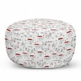 thumbnail image 1 of Tea Party Pouf Cover with Zipper, Doodle Style Crockery Illustration of Floral Patterned Kettles and Cups, Soft Decorative Fabric Unstuffed Case, 30" W X 17.3" L, Red Black White, by Ambesonne, 1 of 5