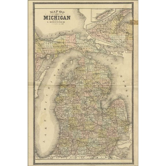 16x24 Poster; Map Of Michigan 1896