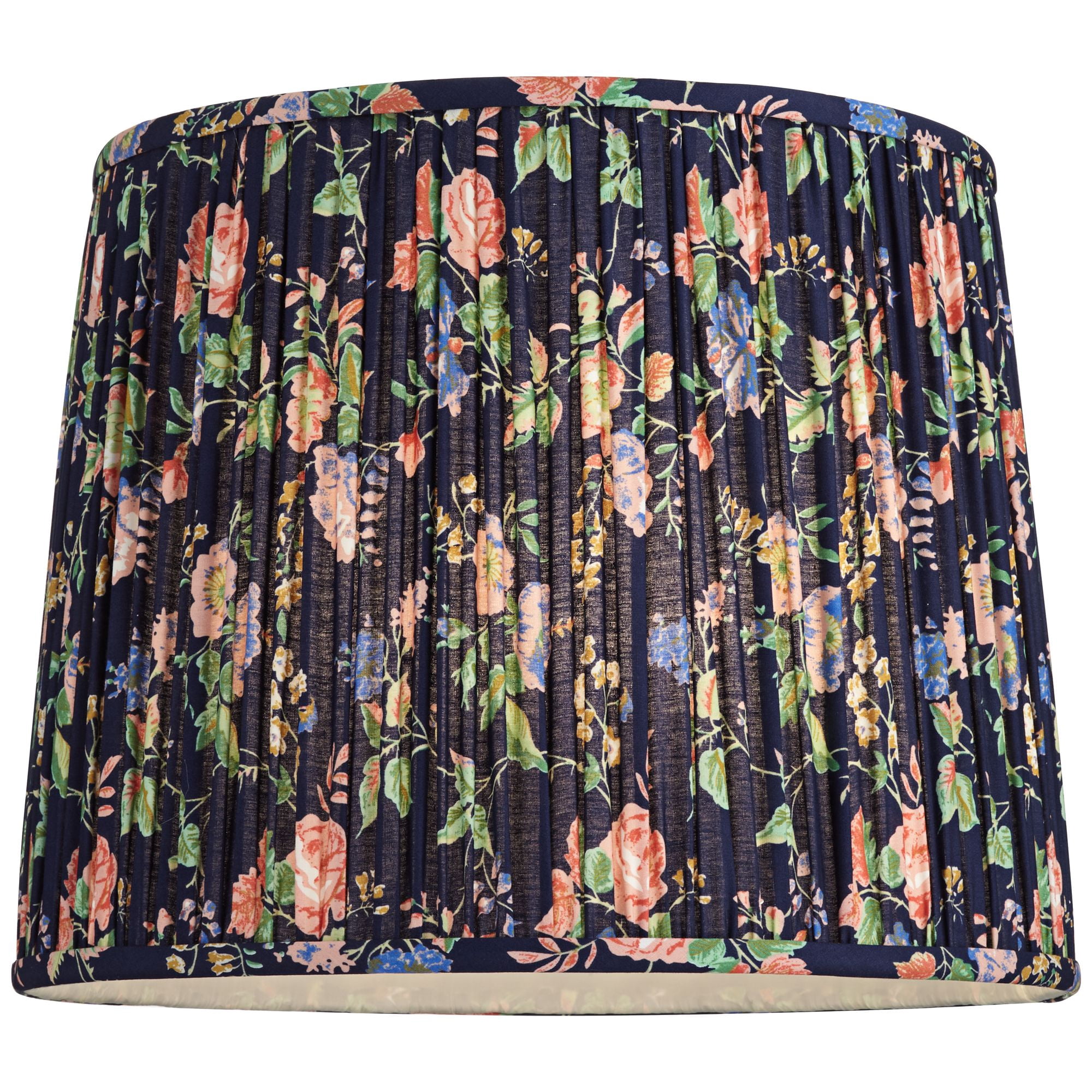 Springcrest Sally 13" Top x 15" Bottom x 12" High x 12" Slant Print Lamp Shade Replacement Navy Blue Pleated Rose Floral Spider Harp Finial