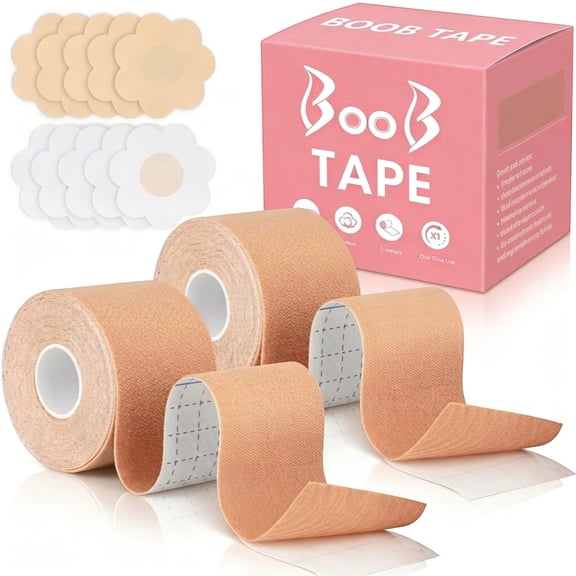ZZJNIUPIYYDS Boob Tape for Large Lift Plus Size A to G Cup Waterproof Sticky 2 Lift Tape with Boxes, 5 Pairs Satin Petals