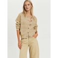 thumbnail image 4 of Womens Long Sleeve Button Up Knit Cardigan Crewneck Button Down Sweaters for Women Khaki L, 4 of 7
