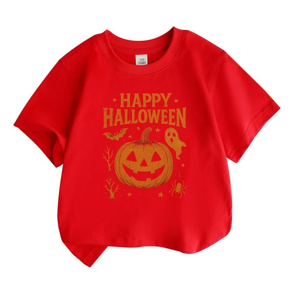 LIIPEE Girls Boys T-Shirt Halloween Cartoon Ghost Pumpkin Letter Printed Short Sleeve Round Neck Tshirt Tops Kids Comfort Birthday Wedding Weekend Tee Shirt,Watermelon Red,150