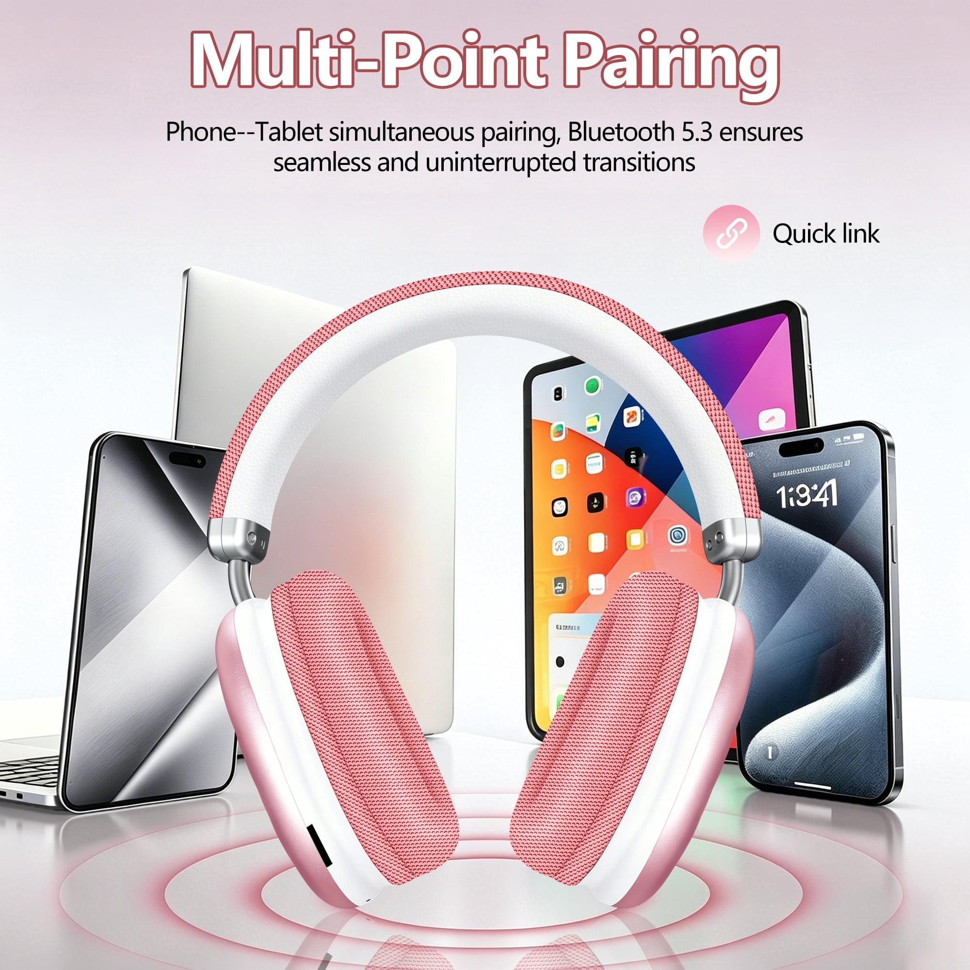Bluetooth Headphones Over Ear, AKKHOO Active Noise Cancelling Wireless Headphones with 35Hrs Playtime, Deep Bass, 4 Noise Cancelling Mics, Low Latency for Travel Work Study Gaming