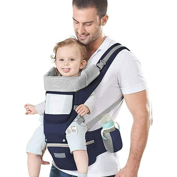 EASYTAO Mochila Portabebe, Canguro para Bebé Ergonomico para Niños de 0 a 36 Meses(Hasta 30 kg), Porta Bebé Portátil Algodón Puro Ligero y Transpirable con Asiento de Cadera, Múltiples Compartimentos con Cierre, Ajustable a Varias Posiciones (Azul Oscuro) brillar Electrónica