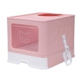 thumbnail image 3 of Caja de arena para gatos con capucha y tapa, caja de arena grande para gatos, accesorios para mascotas, gato cerrado rosa, 3 of 8