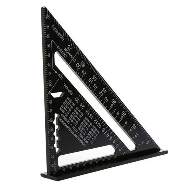Regla triangular, regla de ángulo recto negra, dispositivo de medición cuadrado de carpintero de aleación de aluminio métrico en pulgadas, herramienta para carpintería de 7 pulgadas