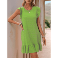 thumbnail image 4 of Vestidos de Verano para Mujer, Cuello Redondo, Corta, Dobladillo con Volantes, Vestido Informal Tipo Blusón, Color Matcha, Talla L, 4 of 7