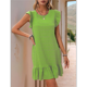 thumbnail image 4 of Vestidos de Verano para Mujer, Cuello Redondo, Corta, Dobladillo con Volantes, Informal, Minivestido, Color Matcha, XXL, 4 of 7