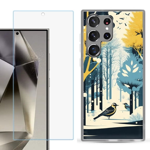 OneToughShield ® Compatible with Samsung Galaxy S24 Ultra, Shockproof Phone Case, with Tempered Glass Screen Protector - Winter Birds