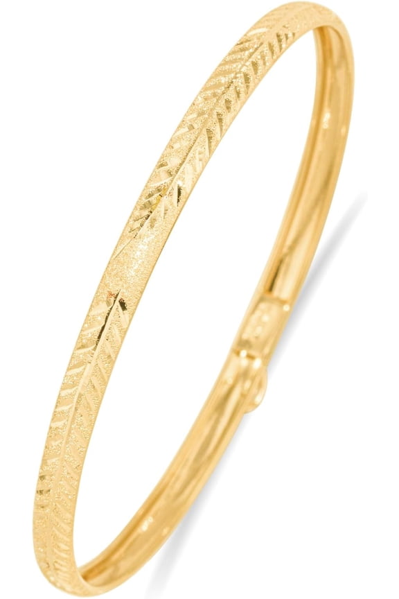 10k Yellow Gold 4mm Lattice Satin Finish Textured Flex Bangle Bracelet