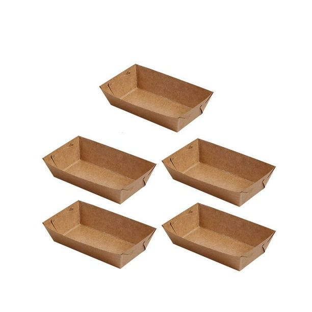 Bandeja de papel desechable para servir alimentos, 5 unidades, con revestimiento de papel kraft, forma de barco, para aperitivos, patatas fritas, pollo (20 x 6 x 3 cm)