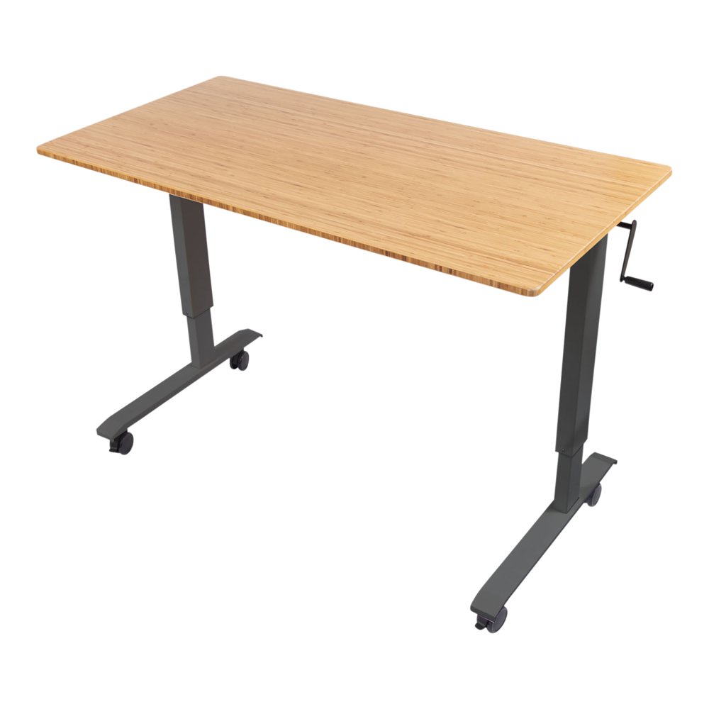 Stand Up Desk Store Crank Adjustable Height Rolling Standing Desk (Charcoal Frame/Bamboo Top, 60