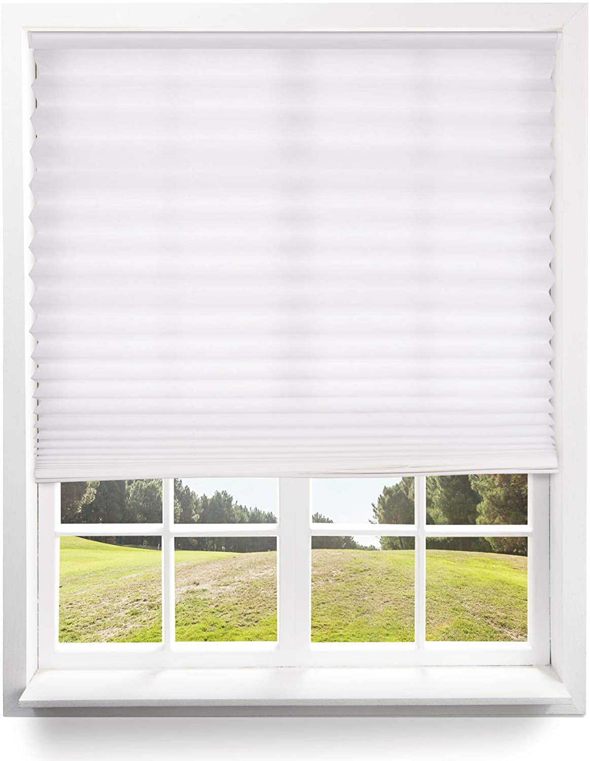 PowerSellerUSA Cordless Window Blinds Anti-UV Window Treatment 35 Width x 64 Length, Mahogany 2 Slats Vinyl Mini Blind Premium Quality Embossed Woodgrain Fits Windows 18-72 