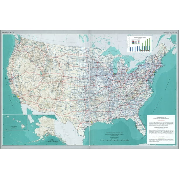 24x36 gallery poster map of major highways united states pb1970