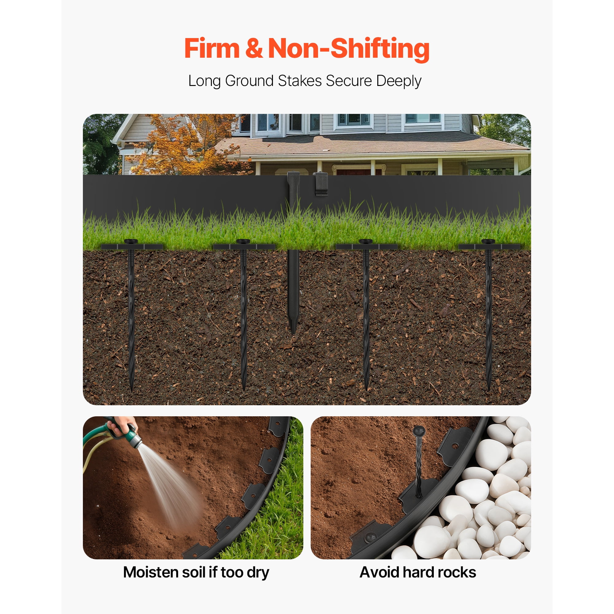 KFFKFF 33 ft x 4 in Plastic Garden Edging with 30 Spikes & 2 Ground Stakes, Flexible No-Dig Lawn Border Roll, UV-Resistant Mini Fence for Flower Beds and Yard Pavers